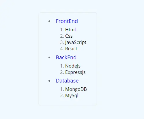 output of nested list in javascript